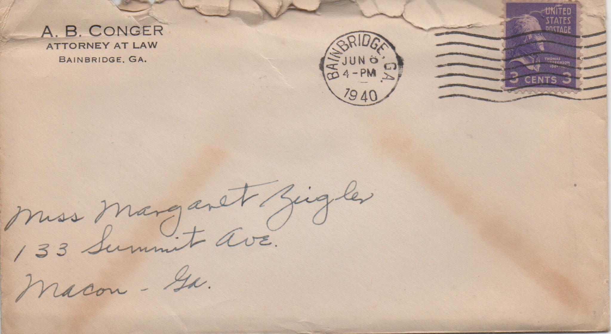 June 6, 1940: Front of envelope