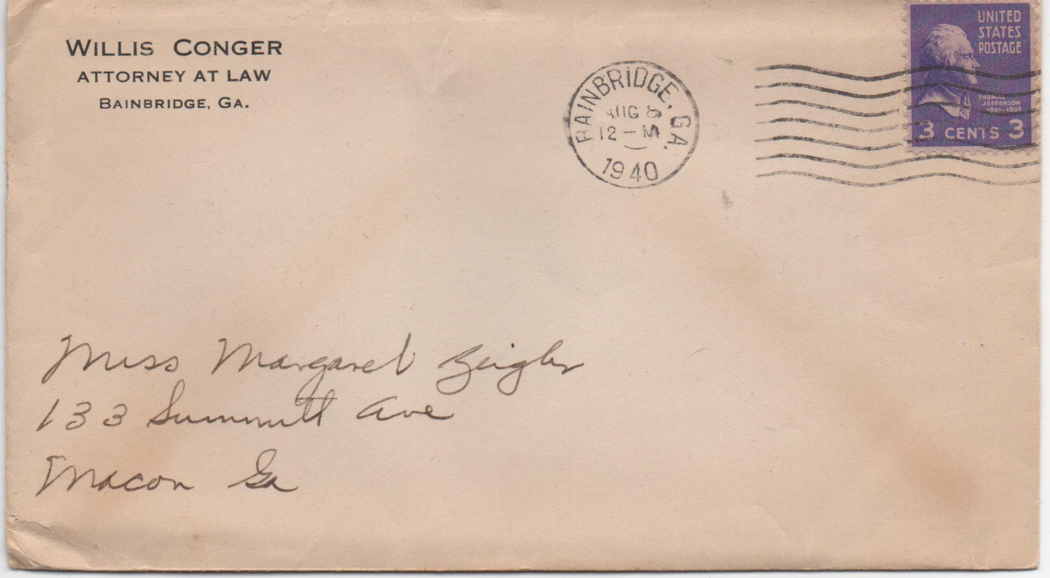 August 8, 1940: Front of envelope