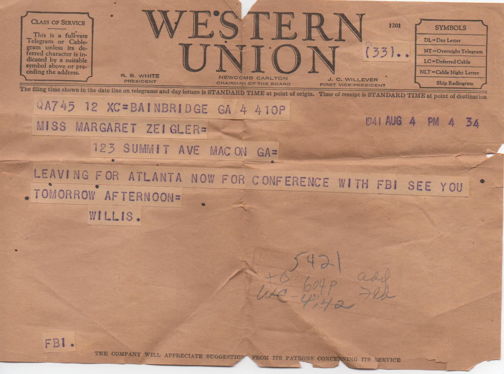 August 4, 1941: Front of letter