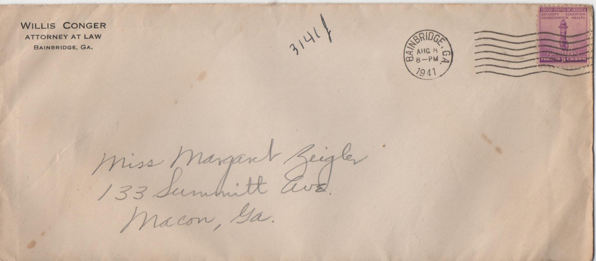 August 8, 1941: Front of envelope