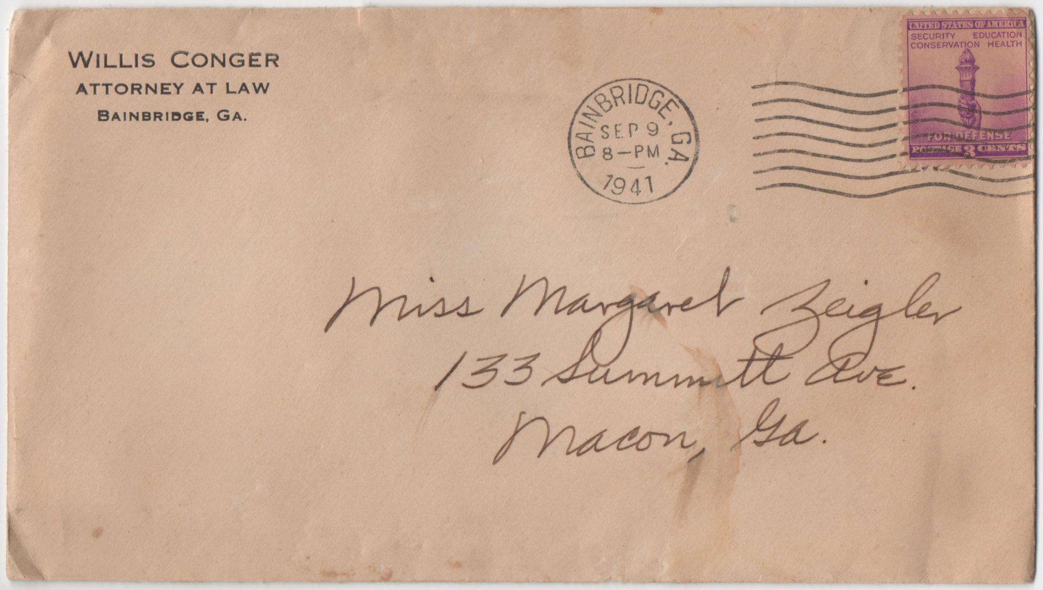 September 9, 1941: Front of envelope