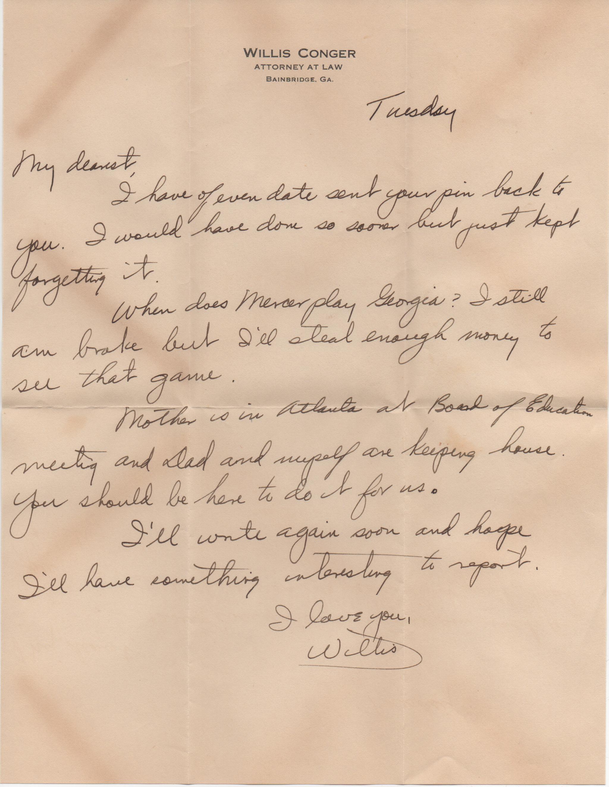 September 9, 1941: Front of letter