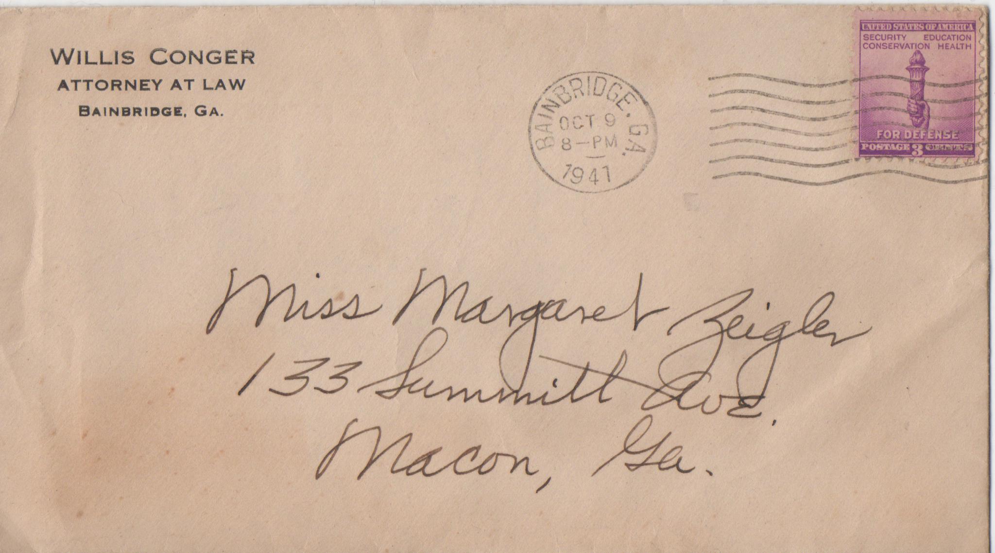 October 9, 1941: Front of envelope