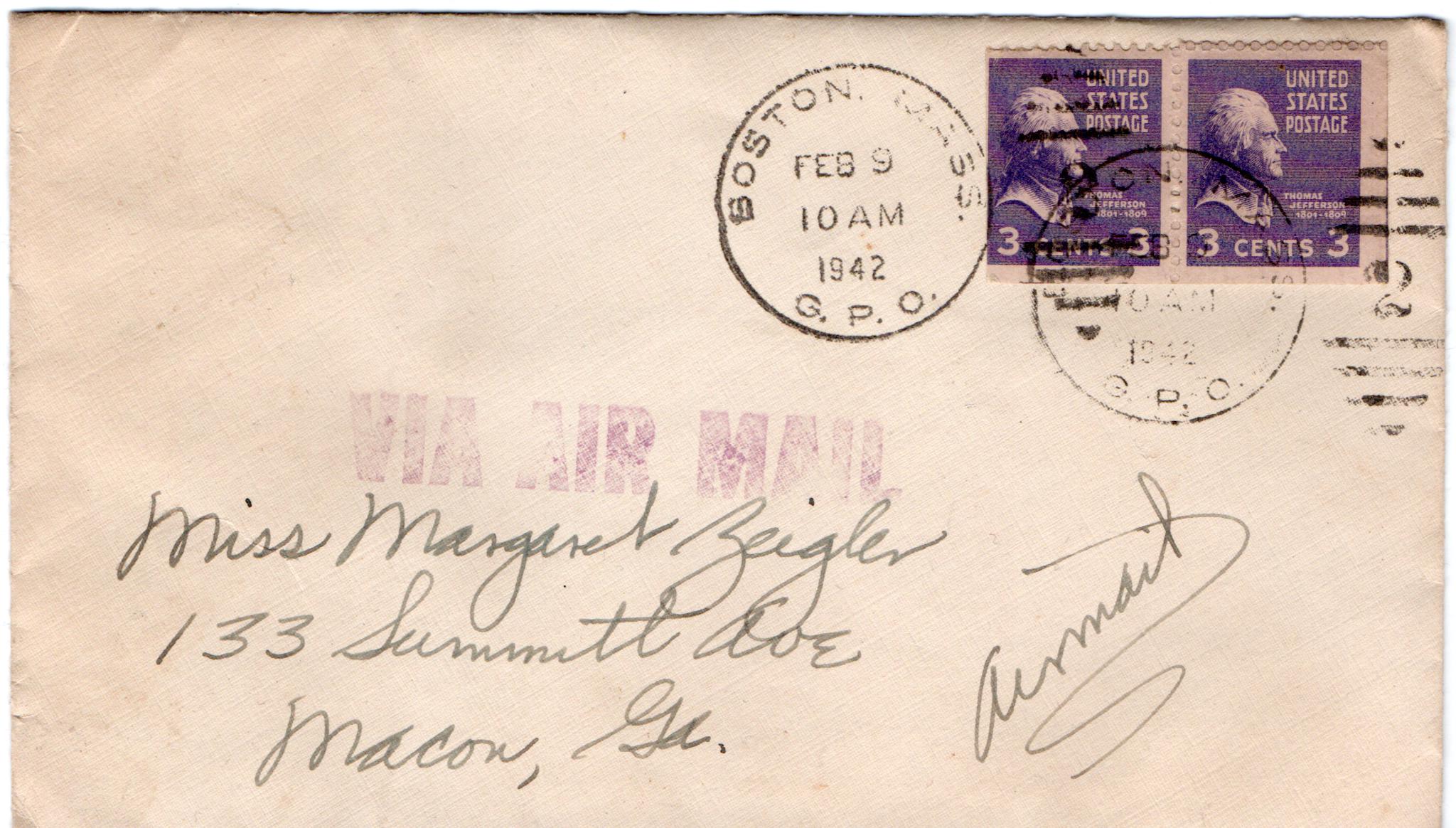 February 9, 1942: Front of envelope