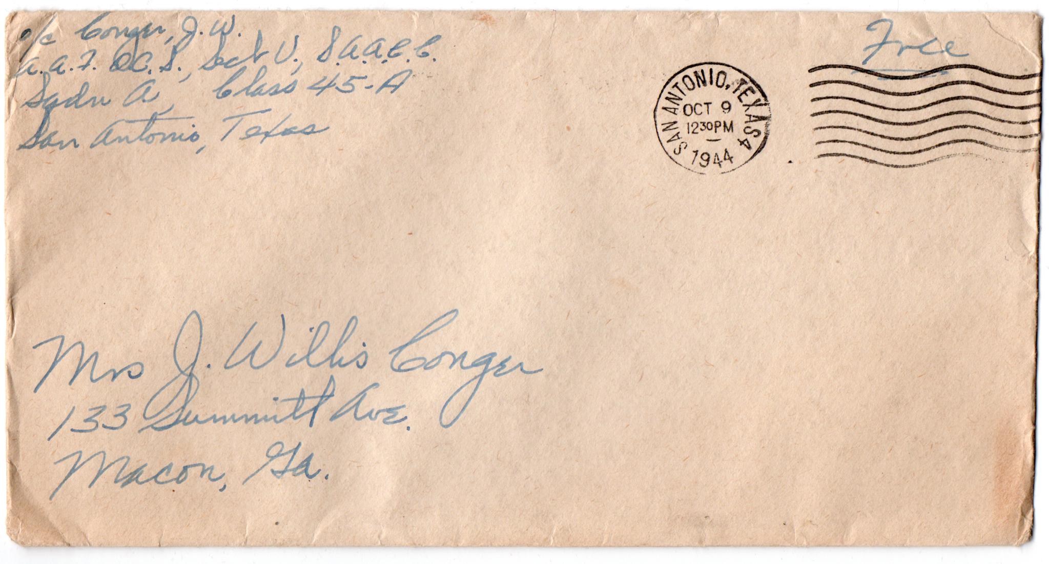 October 9, 1944: Front of envelope