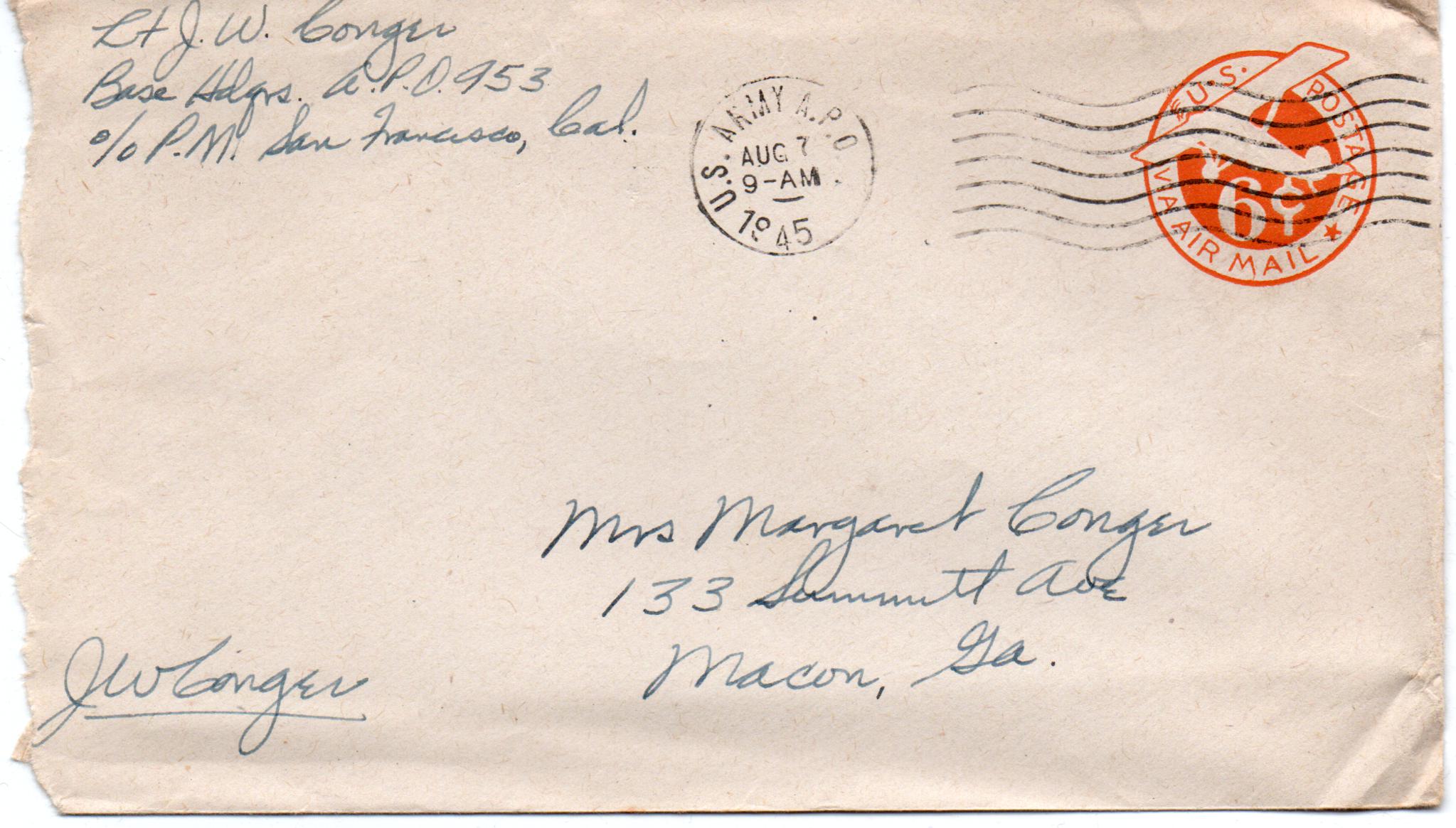 August 6, 1945: Front of envelope