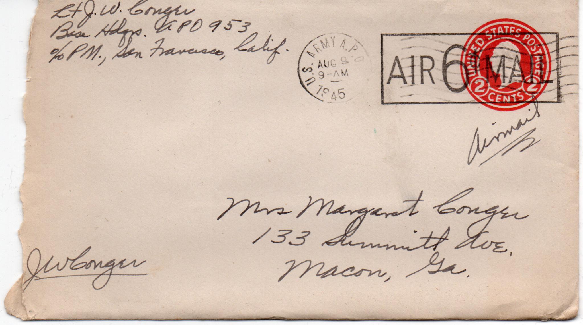 August 8, 1945: Front of envelope
