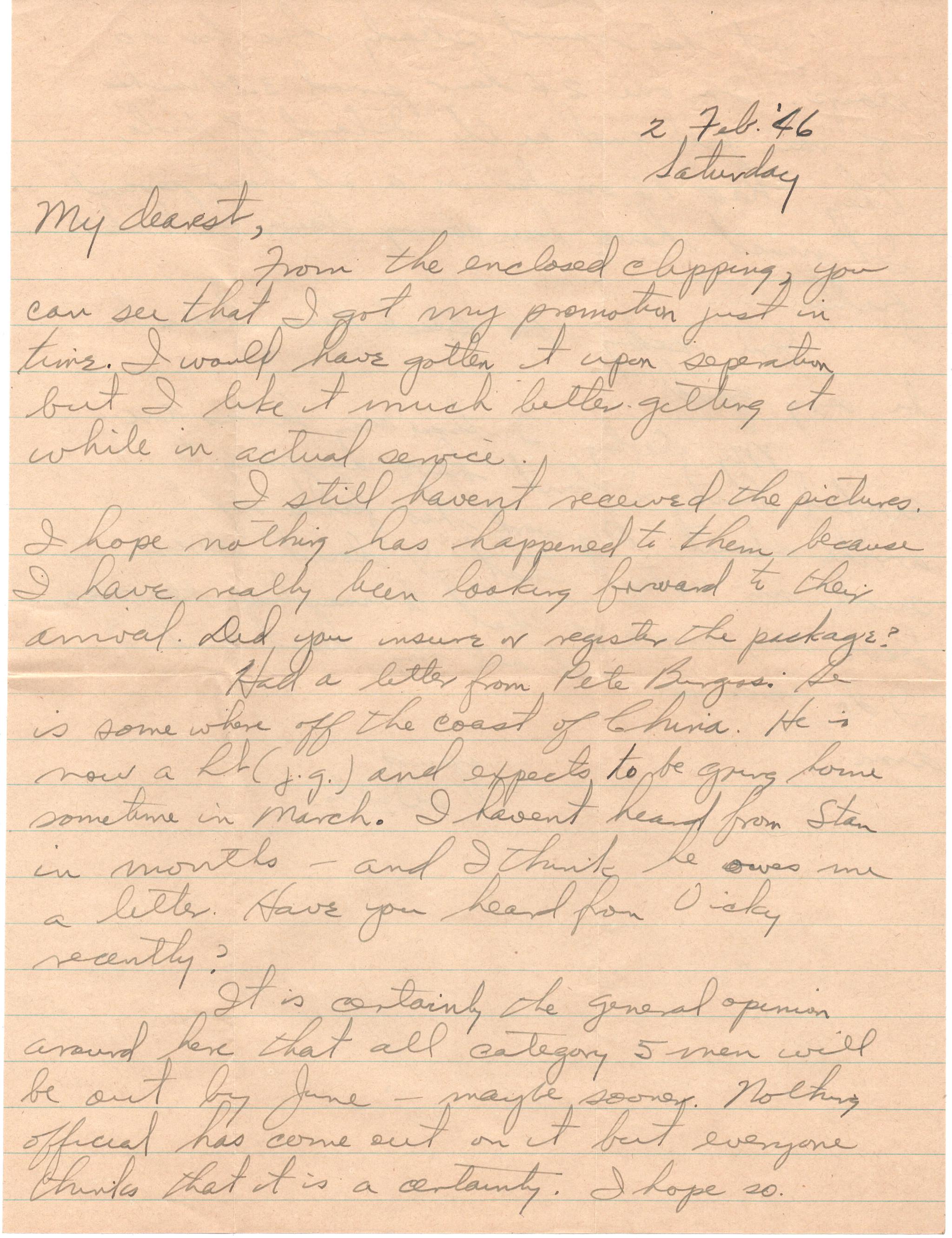 February 2, 1946: Front of letter