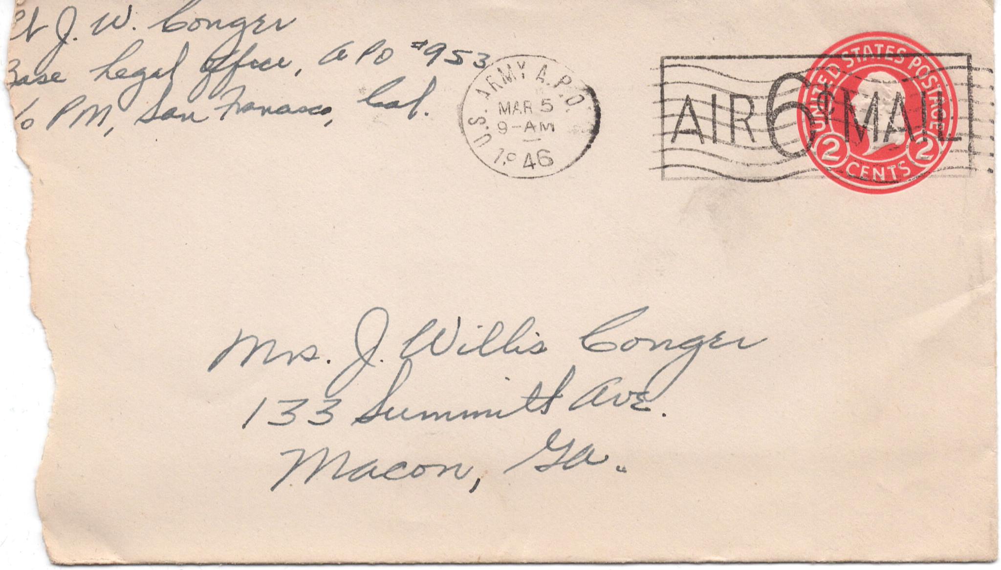 March 4, 1946: Front of envelope