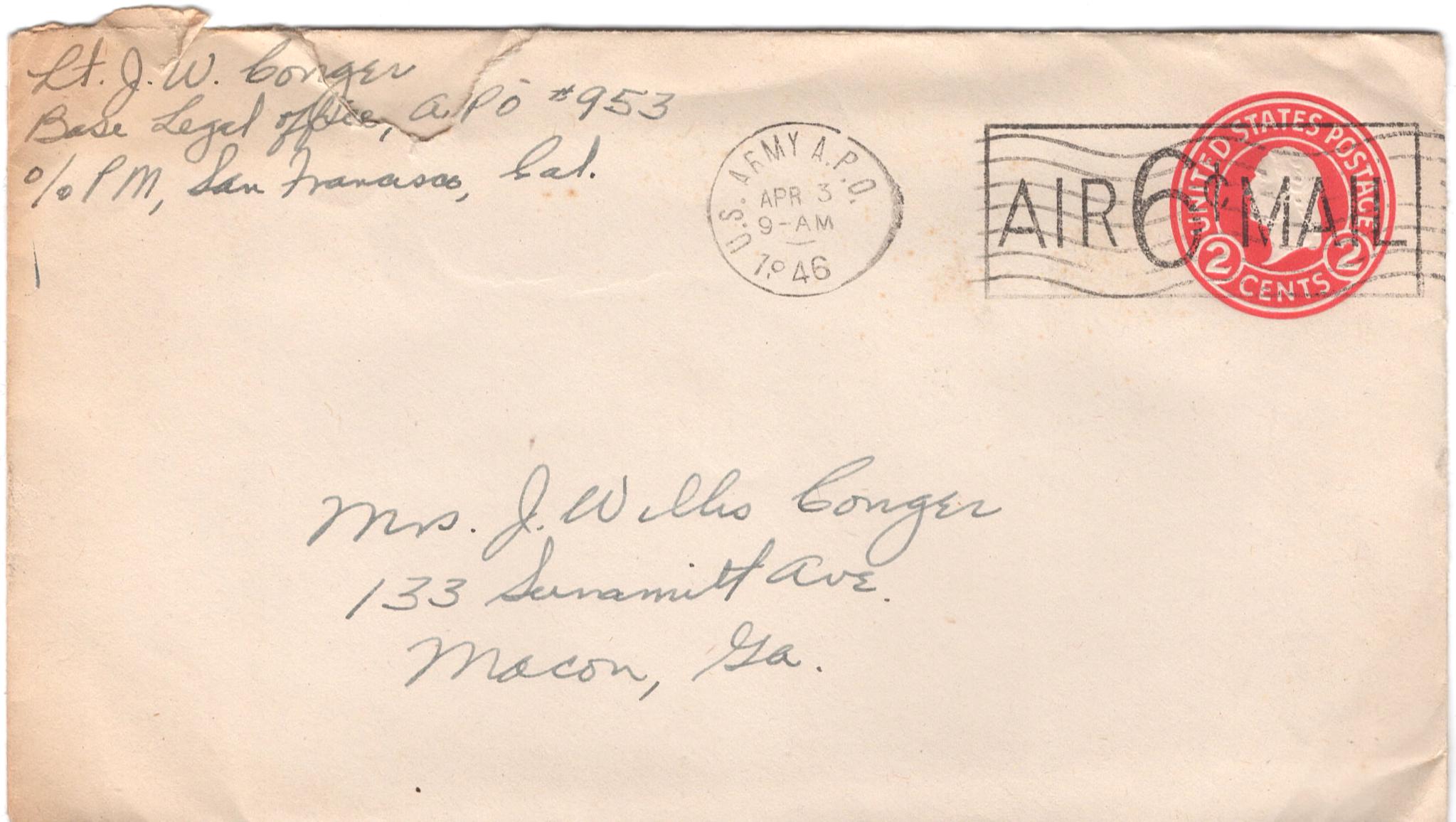 April 2, 1946: Front of envelope