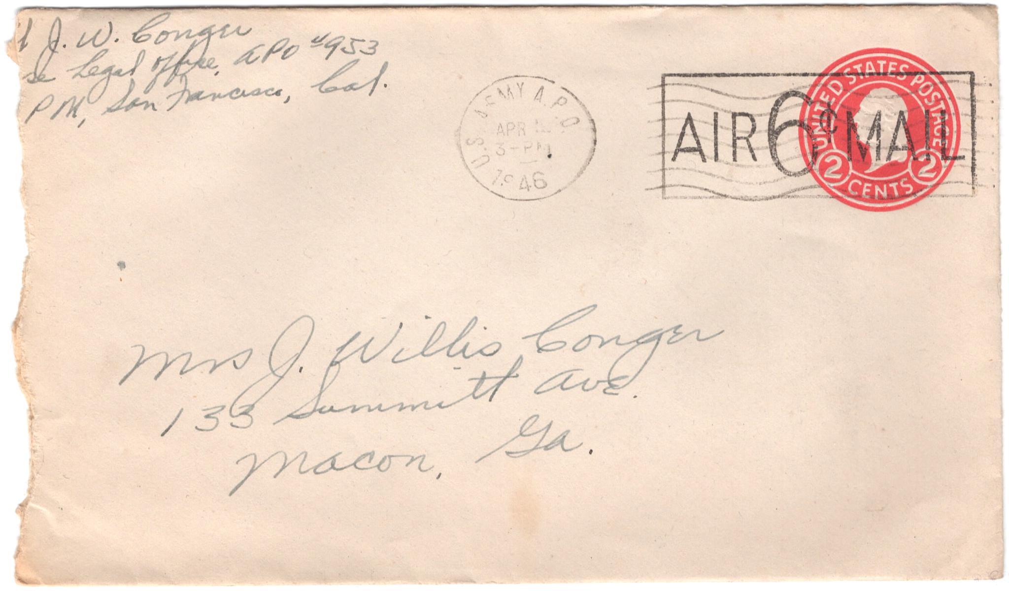 April 12, 1946: Front of envelope