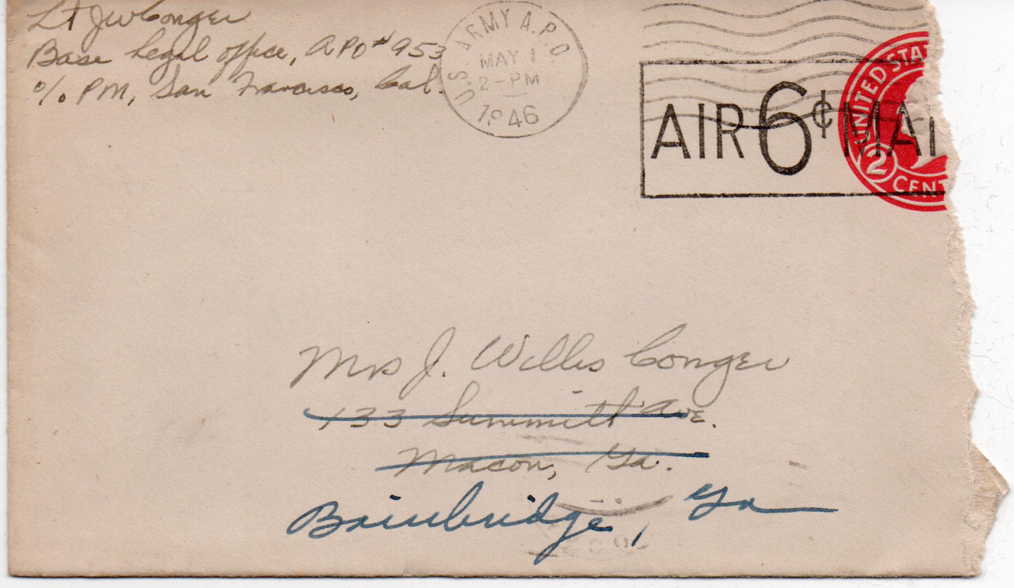 April 30, 1946: Front of envelope