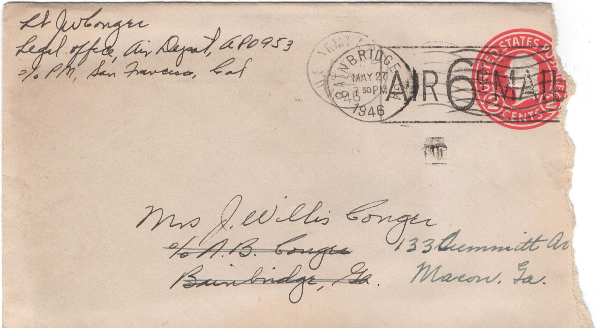 May 19, 1946: Front of envelope