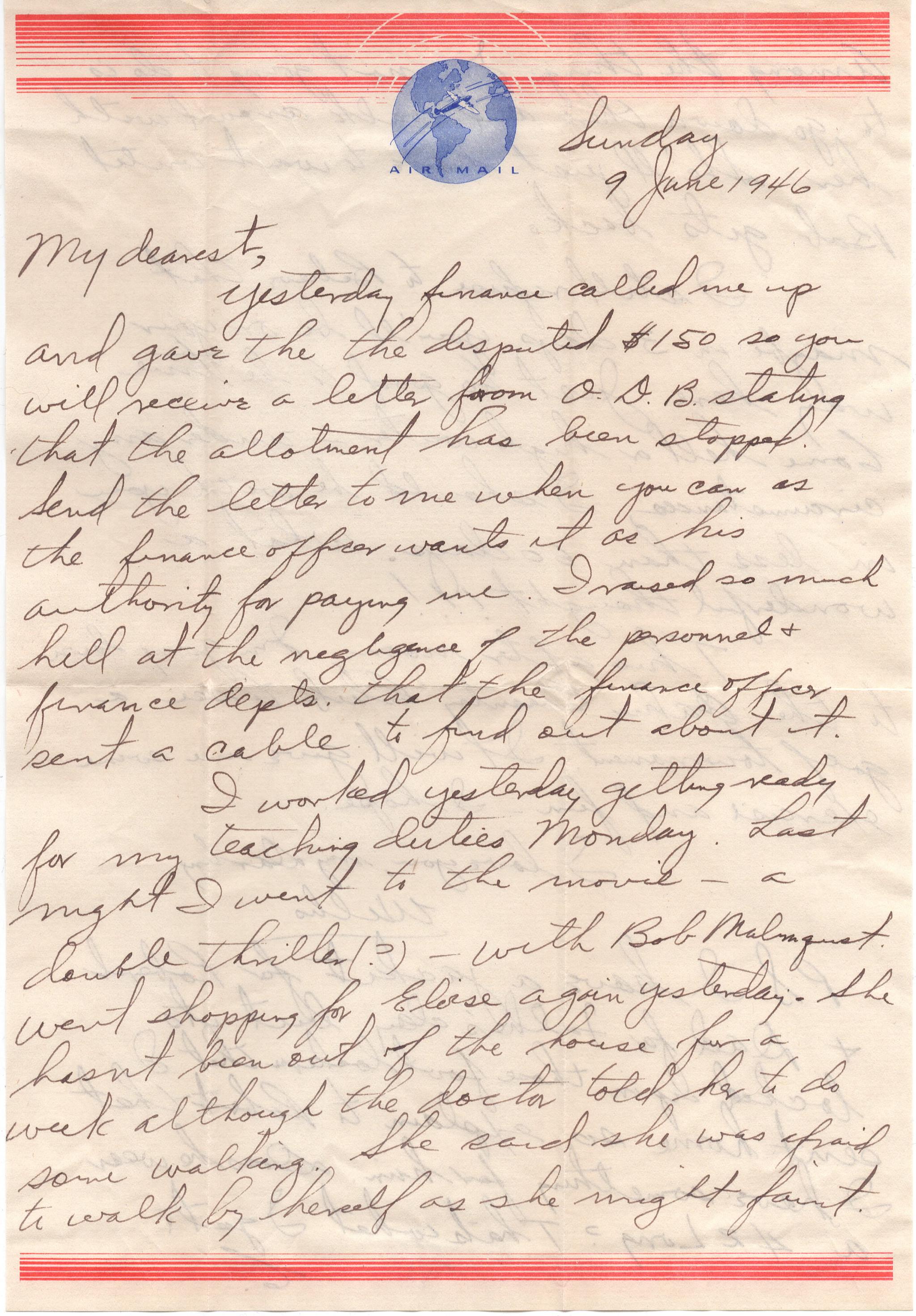 June 9, 1946: Front of letter