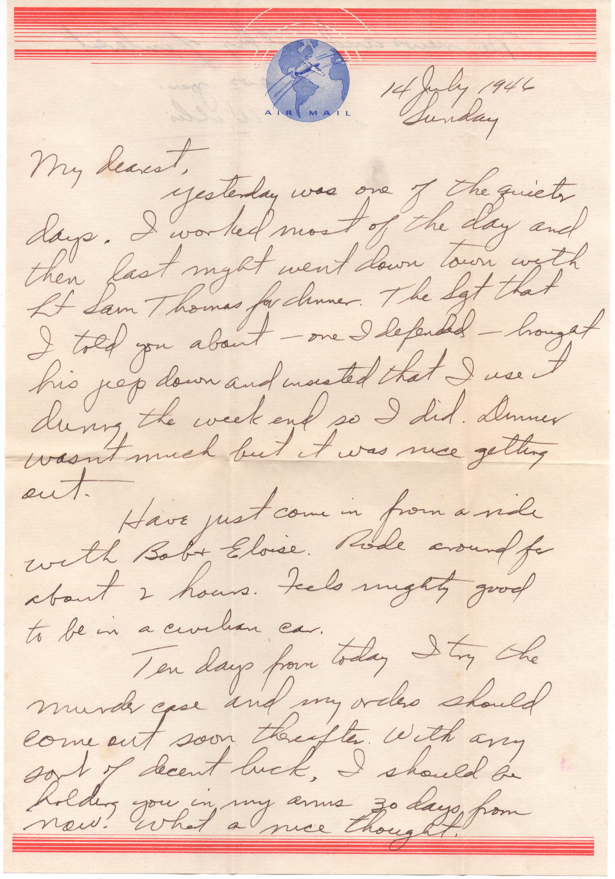 July 14, 1946: Front of letter